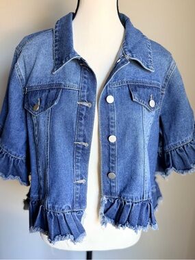 Hayden Blue Denim Ruffle-Sleeve Jean Jacket